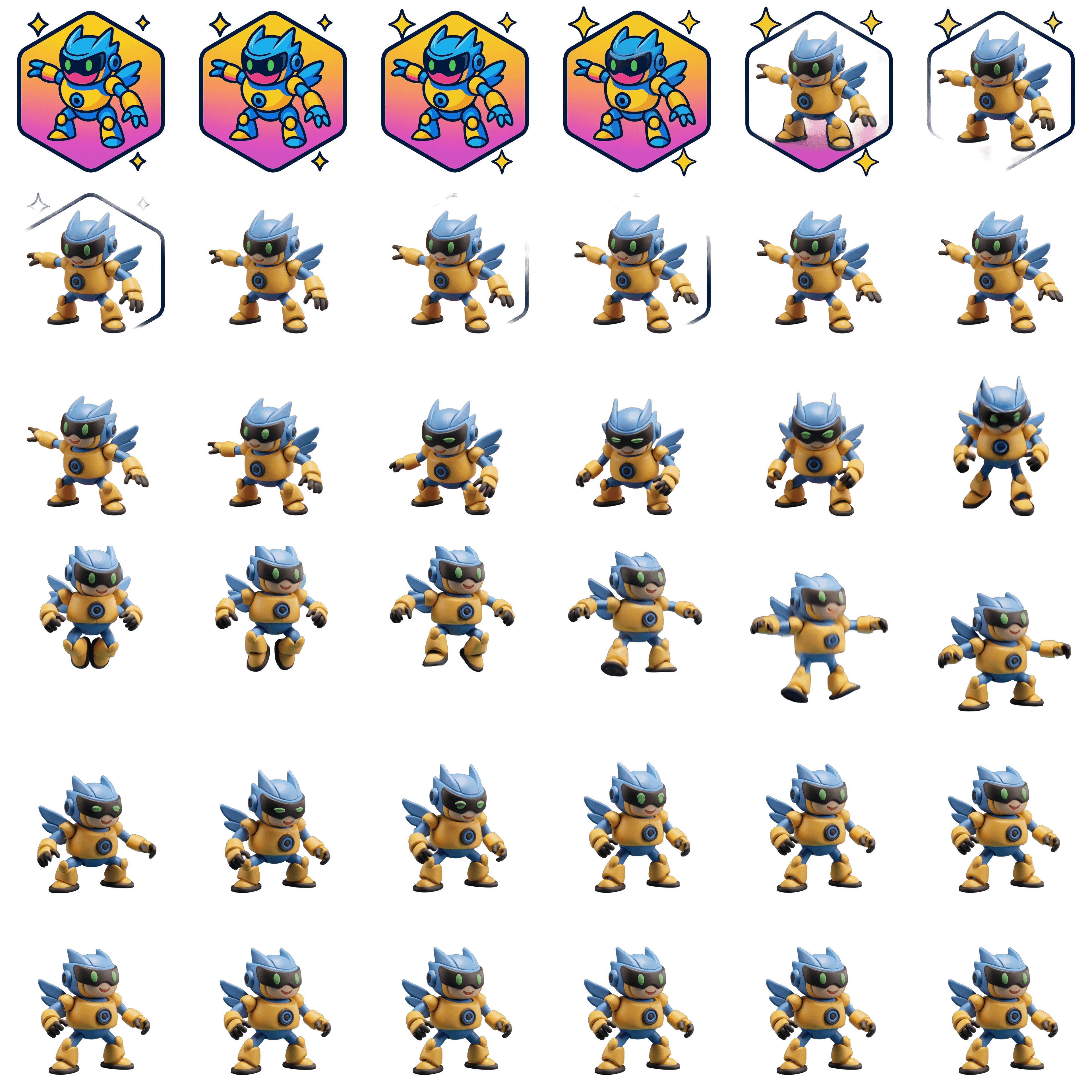 A spritesheet grid of the Wingbot mascot